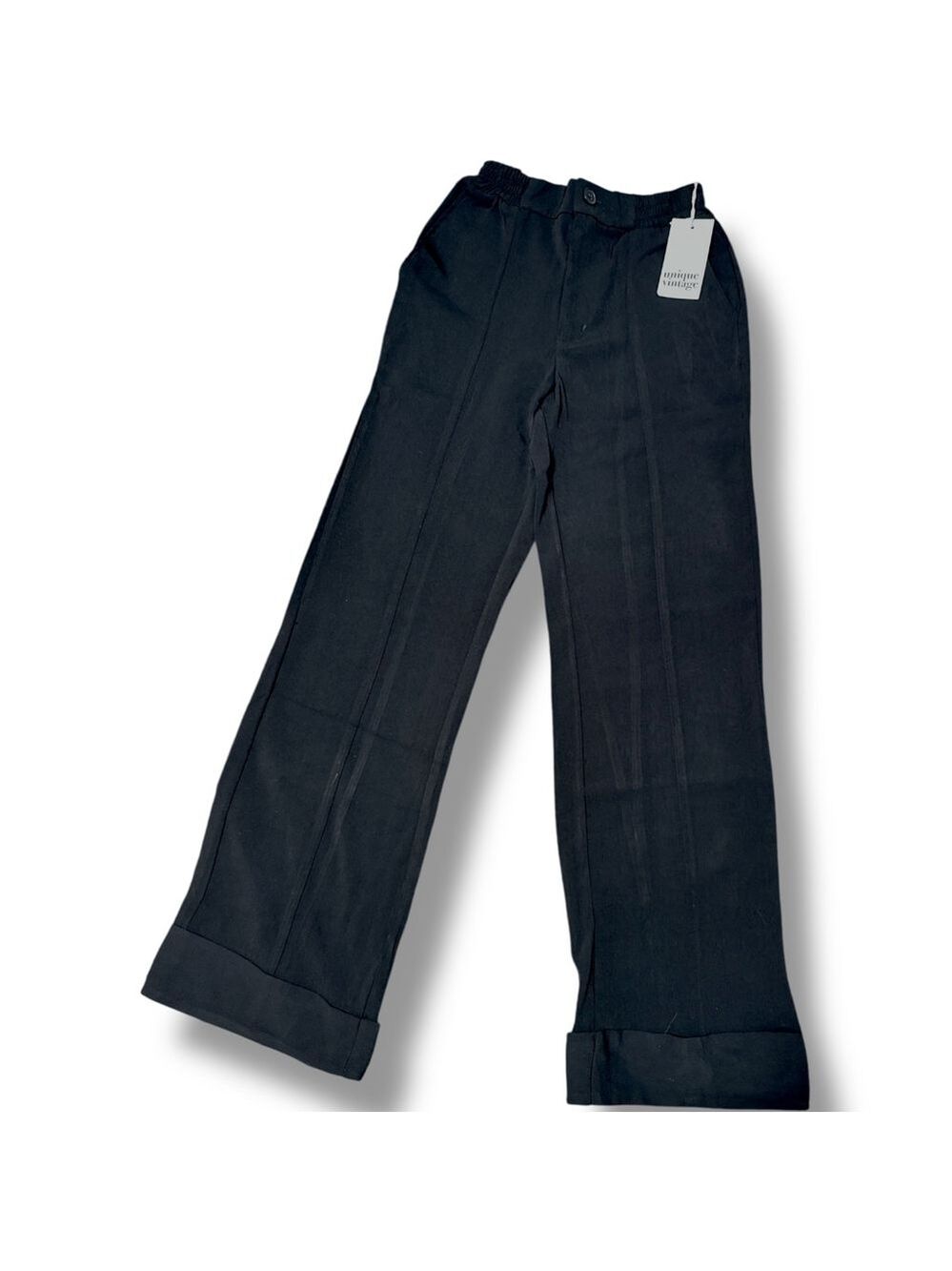 Unique Vintage Black Wide Leg Cuffed Pants Size XS